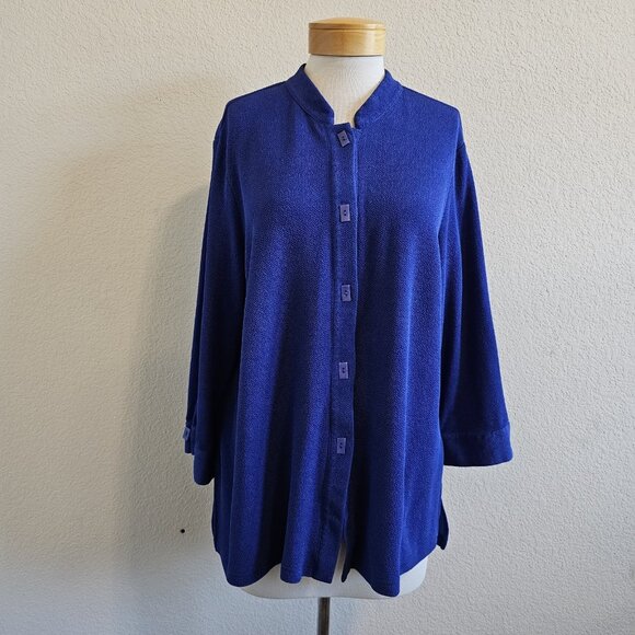 Gump's San Francisco Blue Textured Lagenlook Button Front Artsy Tunic Top XL - Picture 2 of 12